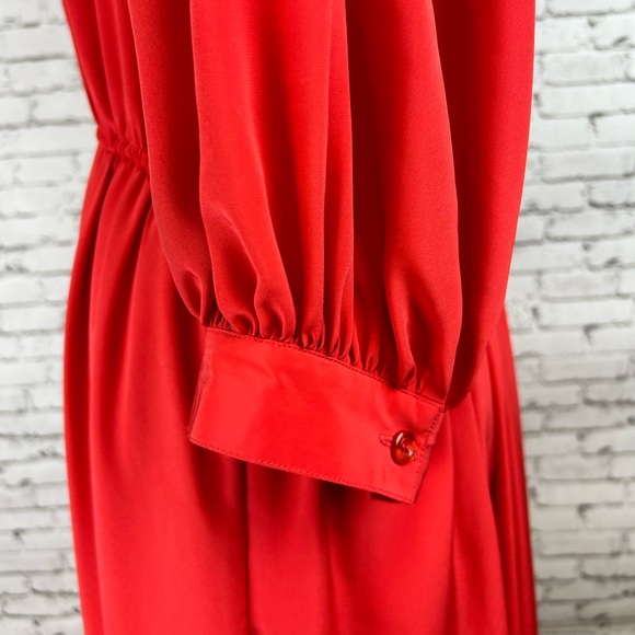 Talbots | Red Vintage Long Sleeve Polyester Midi Dress, petite, size 14P - Picture 10 of 14